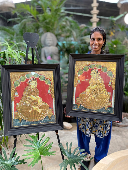 Tanjore Painting - Pair Welcoming Ladies