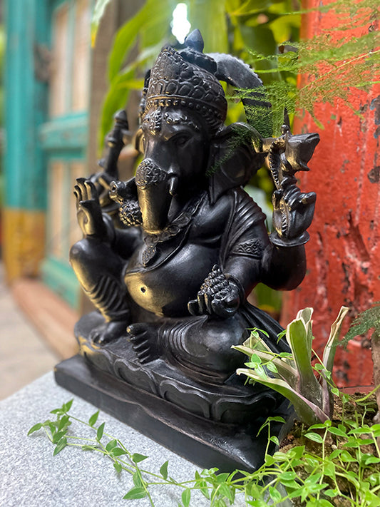 Ganesha Statue - Black Marble 1.5 ft