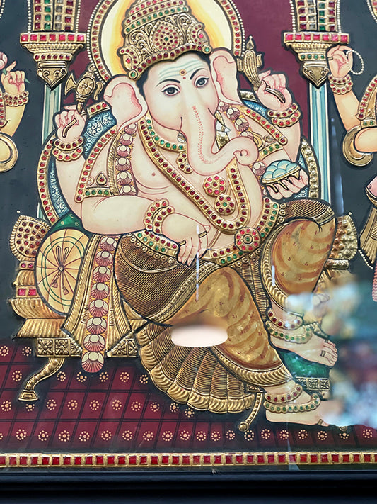 Tanjore Painting - Ganesha Lakshmi Saraswati