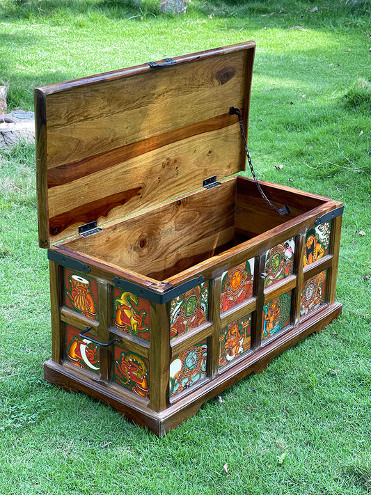 Wooden Trunk with Kerala Mural Paintings