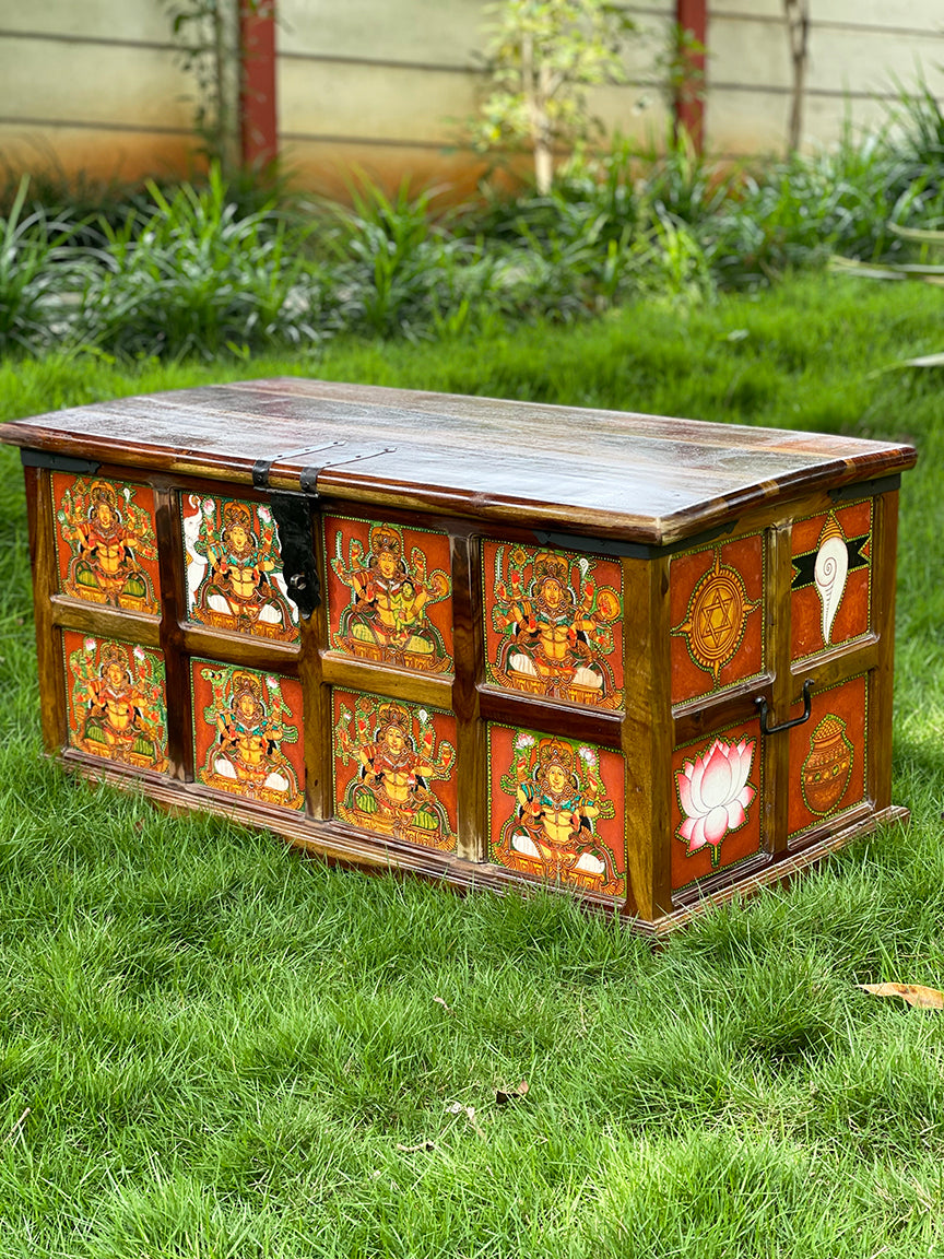 Wooden Trunk with Kerala Mural Paintings