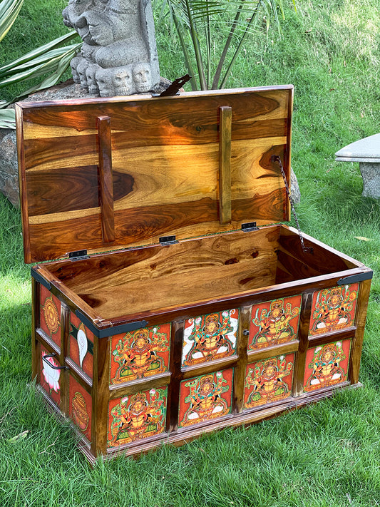Wooden Trunk with Kerala Mural Paintings