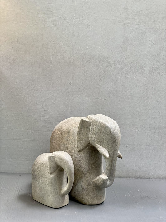 ಆನೆ / Elephant Mother & Child Stone Statue -  (set of 2)