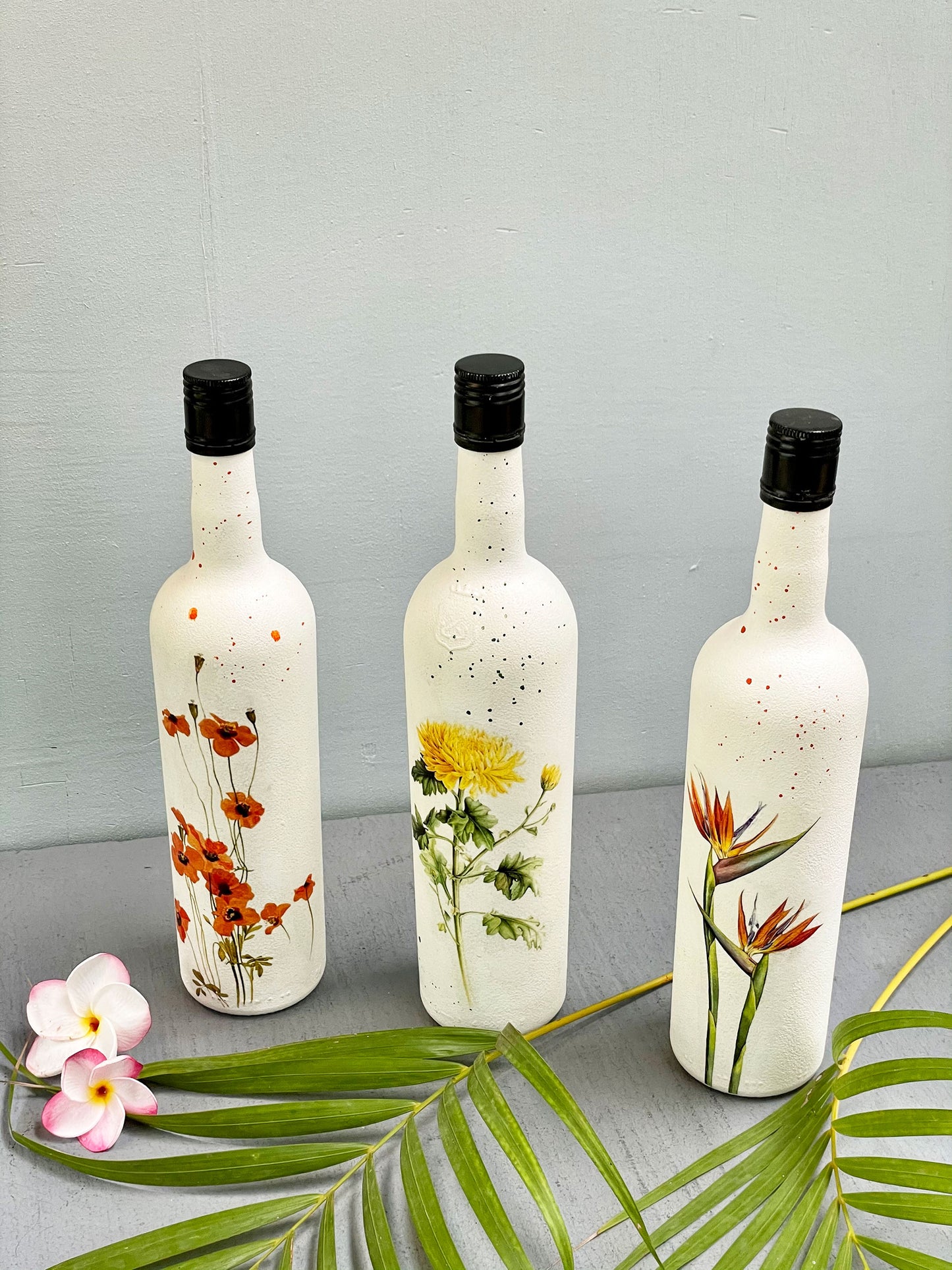 Botanical Decoupage Upcycled Bottle - Large